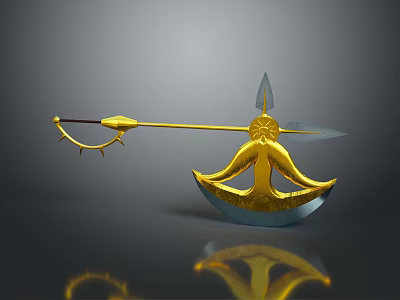 Golden Ornate Weapon Featuring Spearhead Crescent Blade and Spiked Accents 3d model