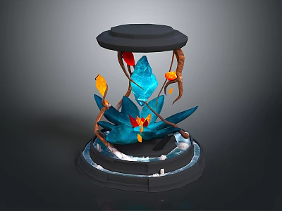Decorative Crystal Ornament With Blue Crystals Orange Red Accents And Vine Structures On Black Base 3d model