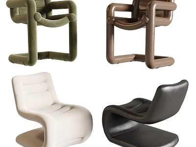 Stylish Modern Accent Chairs In Green Brown White Black With Curved Designs And Comfortable Seats 3d model