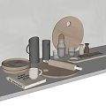 Modern Tableware Set With Stainless Steel Pitcher Glass Cups Wooden Chopping Board And Rolling Pin