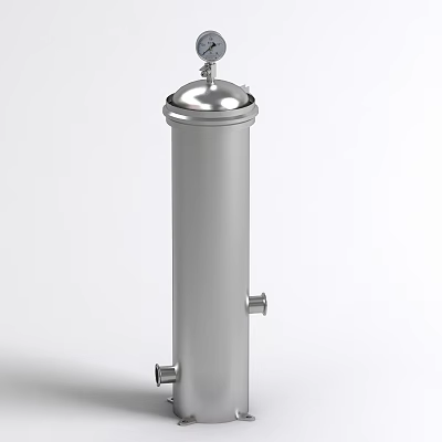 Stainless Steel Cylindrical Industrial Equipment With Top Lid And Side Ports 3d model