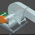 Industrial Blower Equipment with Green Motor Orange Component and White Housing Base
