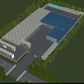 Industrial Factory Complex Featuring Multiple Buildings Blue White Roofs And Tree Surroundings 3d model