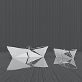 Abstract White Geometric Origami Sculpture Featuring Triangular Facets Symmetrical Structure Grey Striped Background Reflections 3d model