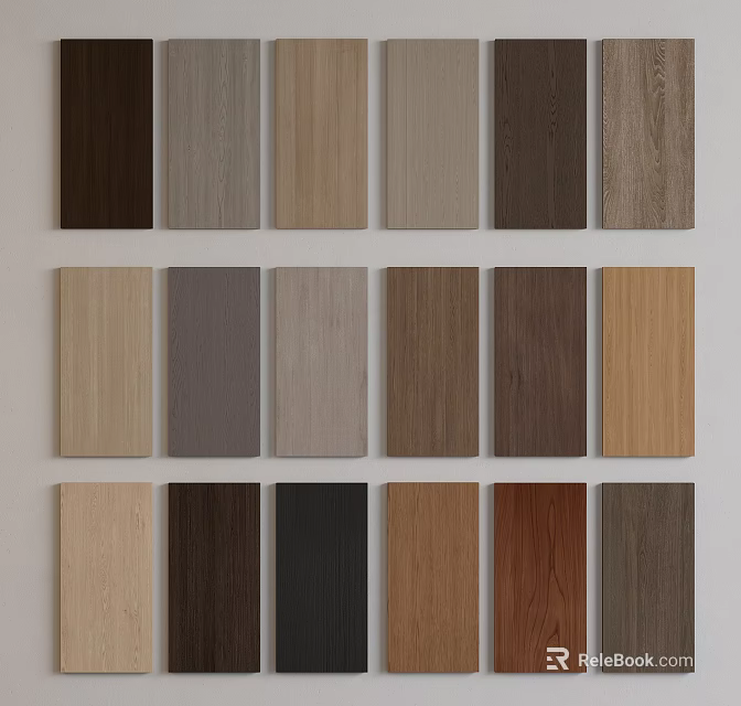 Wainscoting Samples With Various Colors And Wood Grain Patterns Neatly Arranged 3d model 