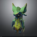 3D Fantasy Creature Figurine With Green Pointed Ear Hat Yellow Outfit And Black Body