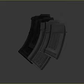 Four Black Curved Firearm Magazines Arranged On Dark Background As Weapon Accessories
