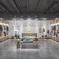 Spacious Modern Clothing Store With Hanging Clothes Shelves Central Display Table And Green Plants