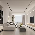 Modern Living Dining Room Interior Design With Sofa Coffee Table Round Wall Art Green Plants