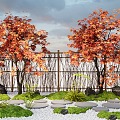 Modern modeling tree Red maple Acer claw Acer Tingbu gravel moss fence 3d model