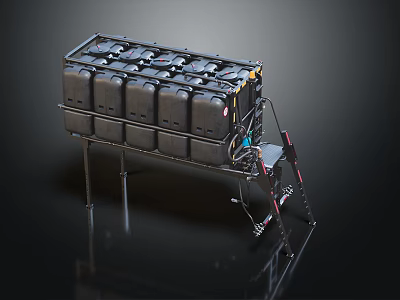 Industrial Modular Equipment With Black Casing Support Frame And Pipeline Connections 3d model