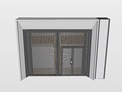 Modern Double Door Entrance Design With Vertical Stripes And Dark Frame 3d model