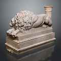Classical Detailed Marble Lion Statue Reclining With Column On Stone Pedestal