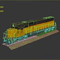 Detailed Yellow And Black Model Train Locomotive On Track With Reflective Background