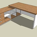 Modern Wooden Office Desk With Three Drawers Open Shelves And White Legs