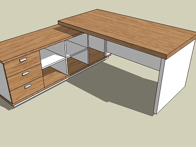 Modern Wooden Office Desk With Three Drawers Open Shelves And White Legs 3d model