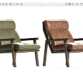 Modern Leisure Chair With Brown Leather Green Upholstery And Wooden Frame Design
