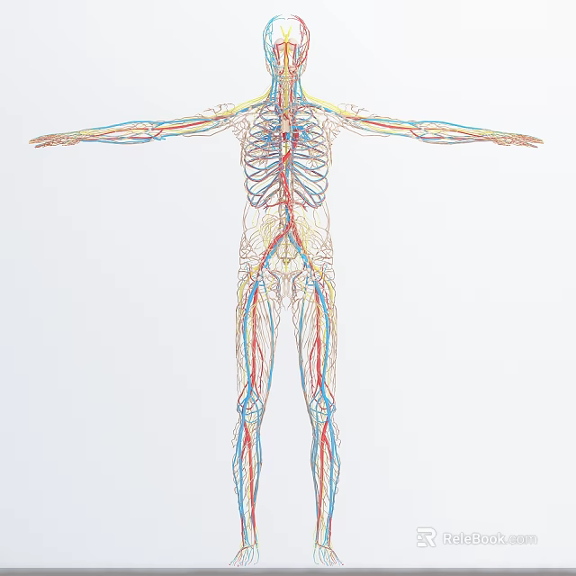 Full Body Human Anatomy Diagram Showing Vascular and Skeletal Systems for Medical Devices 3d model 