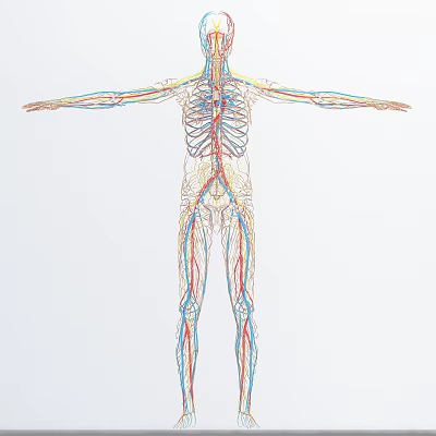 Full Body Human Anatomy Diagram Showing Vascular and Skeletal Systems for Medical Devices 3d model