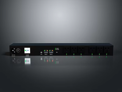 Black Computer Power Strip With USB Ports AC Outlets And Green Indicators 3d model