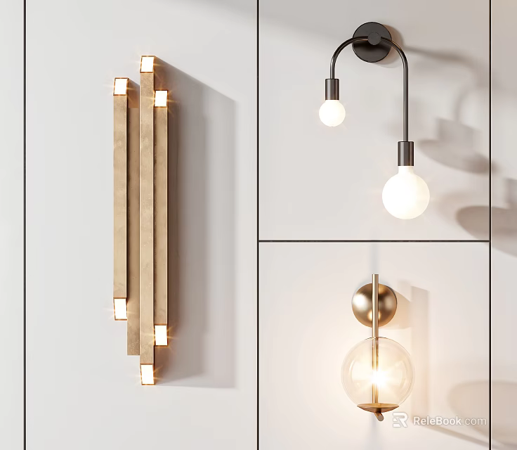 Modern Wall Lamps with Cylindrical and Spherical Designs Metal Frames and Glass Shades 3d model 