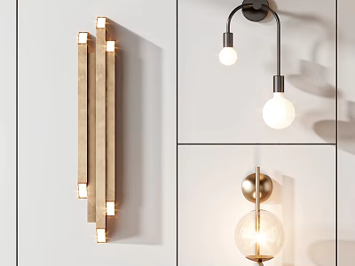 Modern Wall Lamps with Cylindrical and Spherical Designs Metal Frames and Glass Shades 3d model
