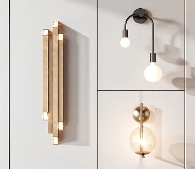 Modern Wall Lamps with Cylindrical and Spherical Designs Metal Frames and Glass Shades 3d model