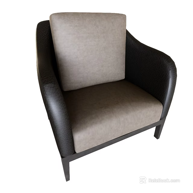 Stylish Modern Accent Chair With Gray Fabric Upholstery And Black Leather Armrests 3d model 