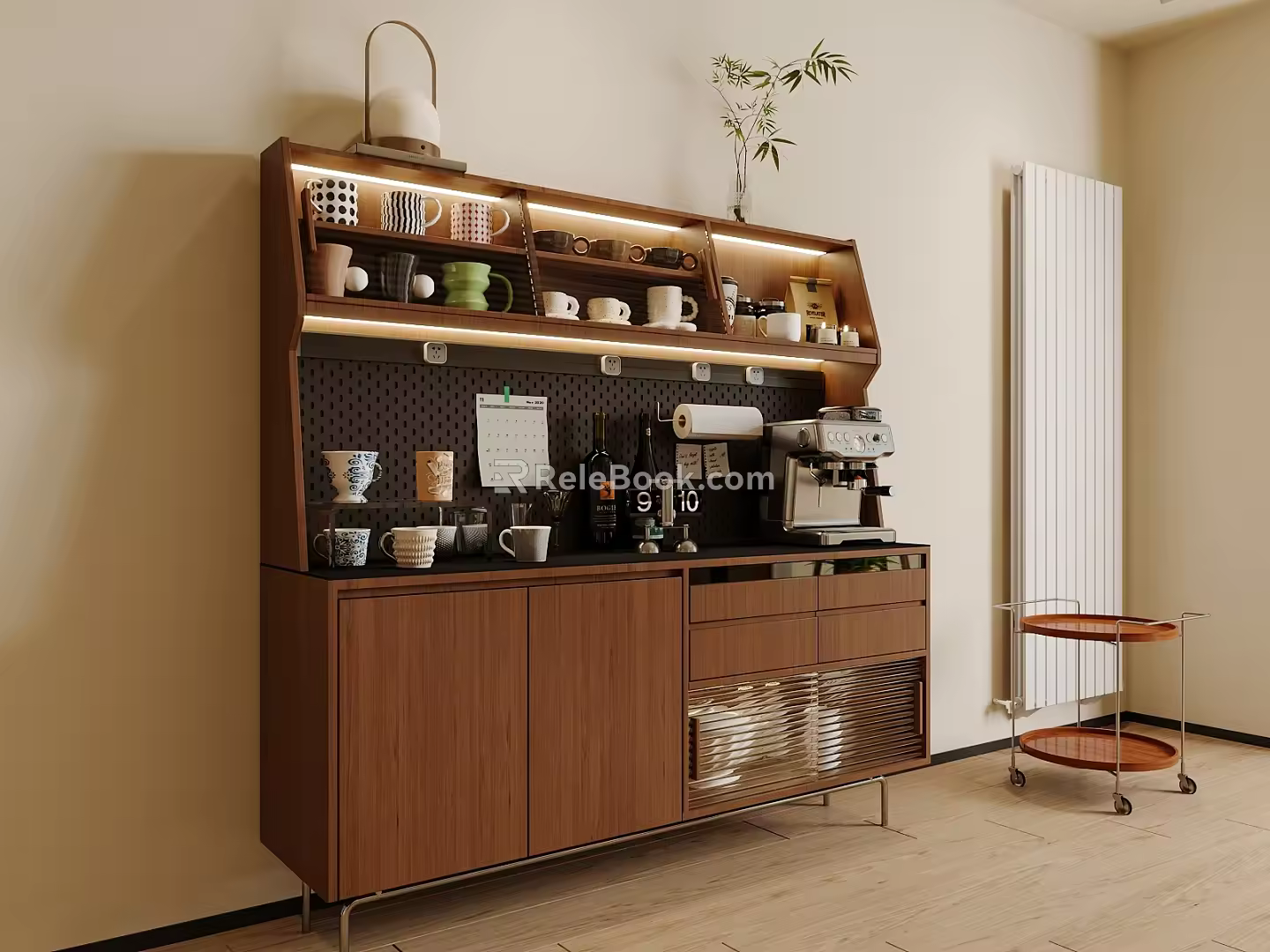 Vintage Sideboard Tableware Cups Coffee Machine Sideboard 3d model