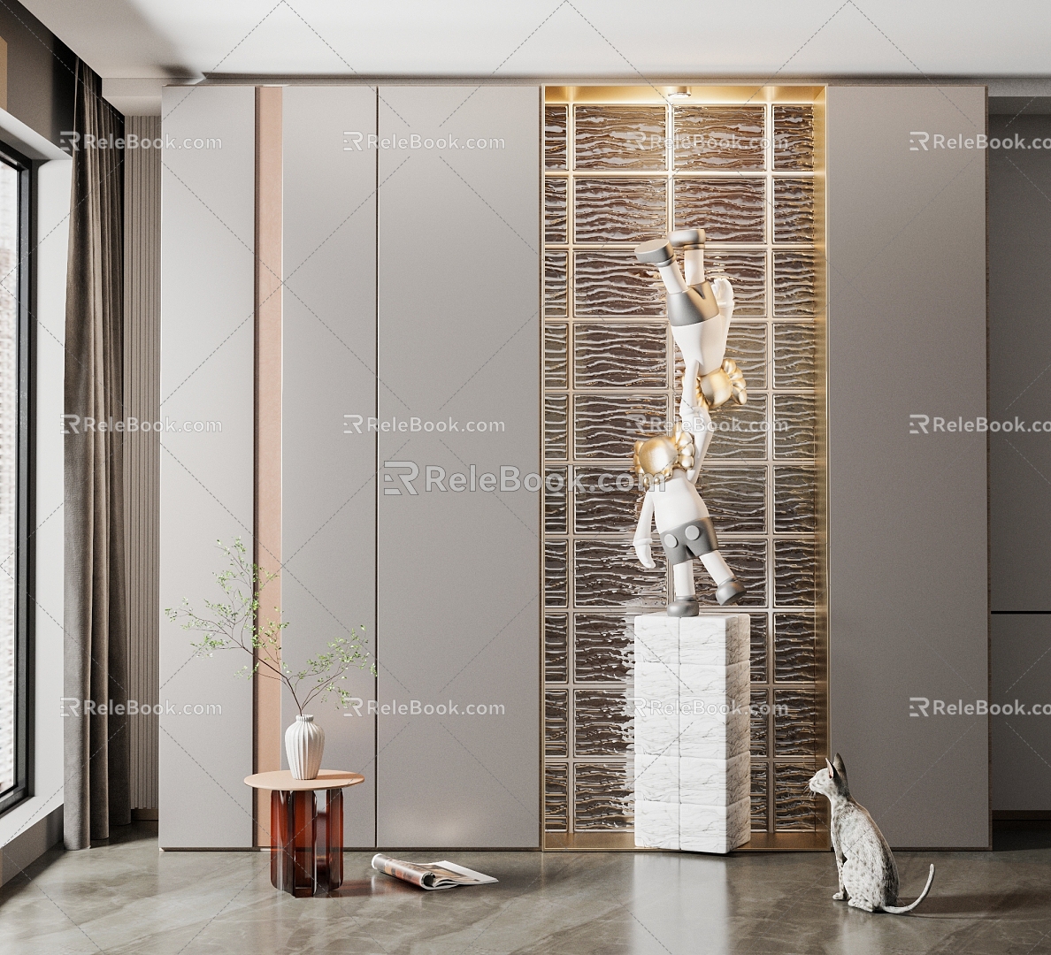 Modern sculpture glass brick partition 3d model