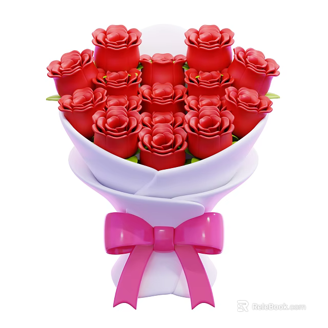 Charming Decorative Ornament Set With Red Roses White Wrapping And Pink Bow Accent 3d model 