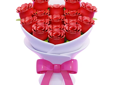 Charming Decorative Ornament Set With Red Roses White Wrapping And Pink Bow Accent 3d model