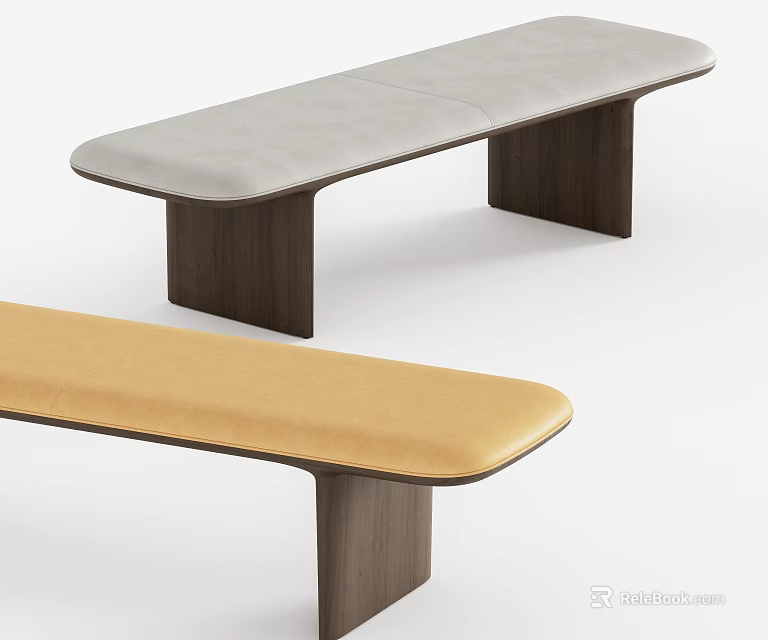 Two Tone Upholstered Sofa Bench With Wooden Legs Modern Design Style 3d model 