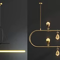 Modern Gold Black Metal Chandelier With Geometric Frame Bar Light And Drop Shaped Bulbs