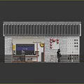Cartoon Style Traditional Building Scene With Red Lanterns Open Kitchen Wooden Fence And Stone Path