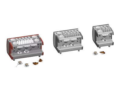 Modern Kitchen Appliances Featuring Red And Gray Coffee Machines With Cups And Beans 3d model