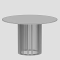 Round White Marble Dining Table With Vertical Slatted Metal Base Design 3d model