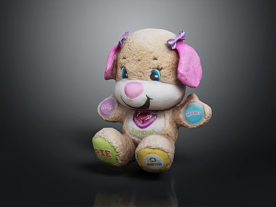 Kids Sofa With Plush Dog Decoration Pink Purple Ears And Love Fun Joy Tags 3d model