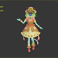 Cute Child With Cat Ears Tail In Yellow Dress Wearing Pink Shoes And White Decor