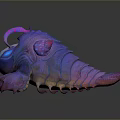 3D Render Fantasy Character And Mythical Creature With Purple Pink Horns Glowing Eyes Scaled Body
