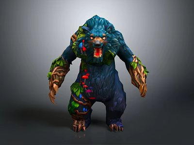 Mystical Plant Covered Bear Shaped Creature Featuring Green Vines Leaves And Red Berries 3d model