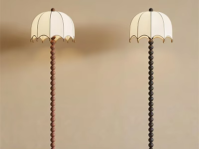 Elegant Floor Lamps with White Scalloped Shades and Beaded Poles in Brown and Black 3d model