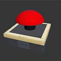 Red Mushroom Shaped Computer Button With Caution Sign And Golden Border Square Base 3d model