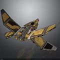 Advanced Interstellar Spacecraft With Yellow Gray Wings And Engines For Cosmic Exploration