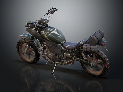 Rugged Camouflage Off Road Motorcycle With Large Tires Saddlebag And Metal Parts 3d model
