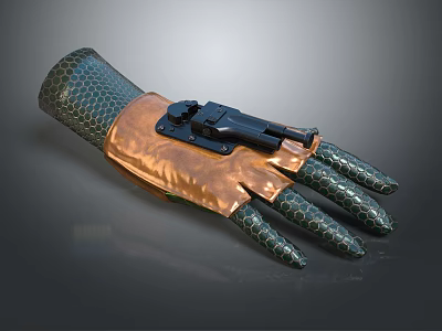 Character With Biomechanical Reptilian Scaled Glove Featuring Weapon Mechanism 3d model