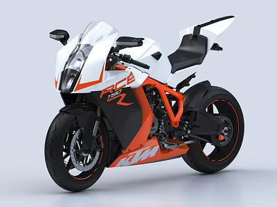 KTM RC8 Motorcycle With White Orange Black Sporty Streamlined Body Design 3d model
