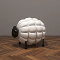 Sheep Shaped Stool With White Body And Black Legs Head On Herringbone Wooden Floor