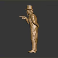 Golden Man Statue In Suit With Top Hat Pointing Forward Figure