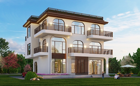 Three-story single-family villa exterior su model 3d model